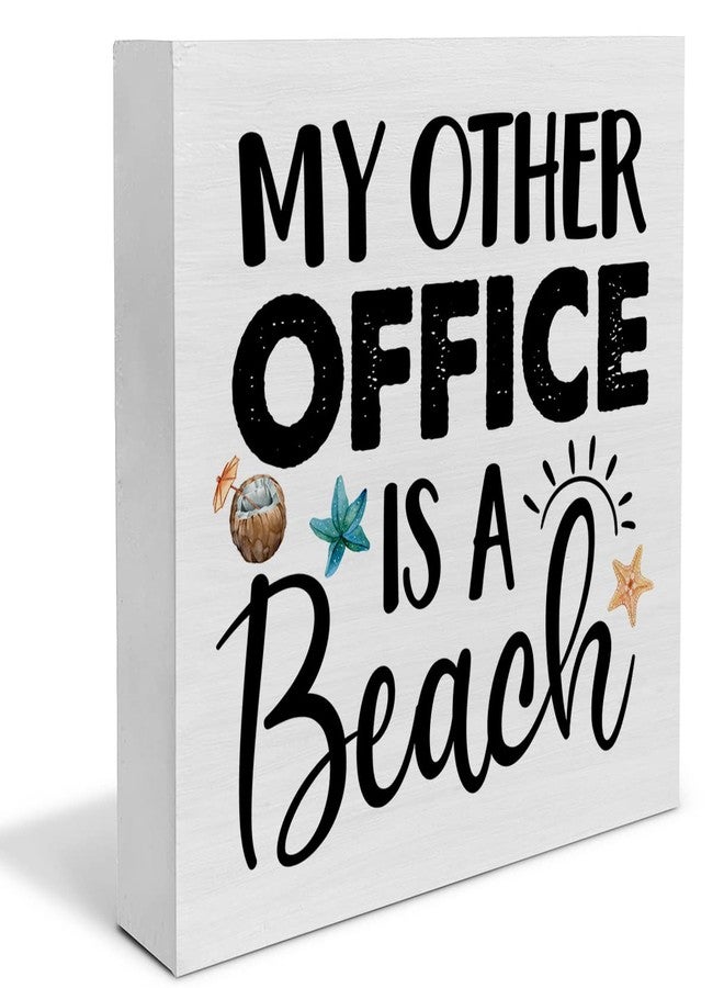YIDOU My Other Office is a Beach Wood Box Sign Decor Desk Sign Beach Wooden Box Block Sign Summer Signs Farmhouse Home Shelf Wall Decoration - Image 1